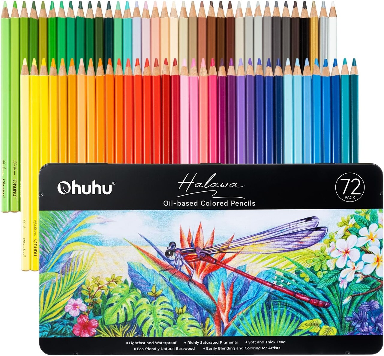 Ohuhu Colored Pencils 72-color: Oil-based Drawing Pencils for Coloring Portrait Sketching Landscape, Durable Soft Core, Professional Color Pencils 72 Pack for Artist, Adult & Beginners, Halawa Series